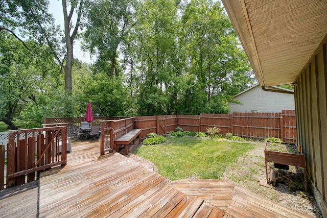 4787 Hooks Mill Rd, Adrian, MI 49221 - deck featuring a fenced backyard, outdoor dining area, and view of wooded area