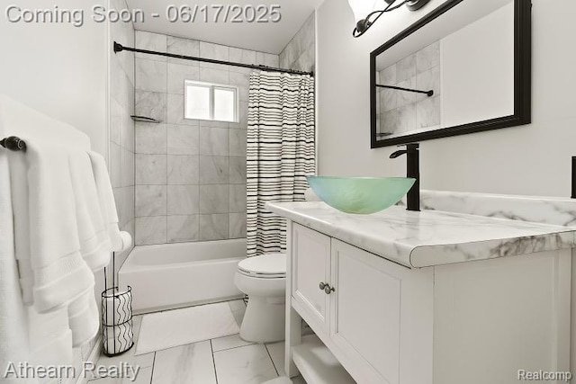 10129 Nimphie Rd, Fenton, MI 48430 - bathroom with vanity, marble look tile flooring, and shower / bathtub combination with curtain