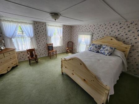 44 N Main St, Quincy, MI 49082 - carpeted bedroom with wallpapered walls and multiple windows