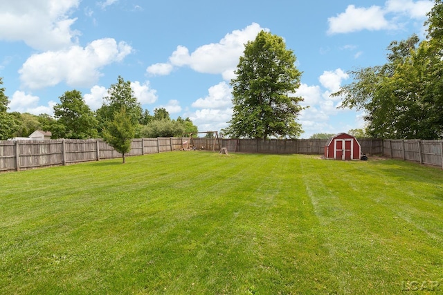 7673 Dalton Rd, Onsted, MI 49265 - fenced backyard featuring a storage shed
