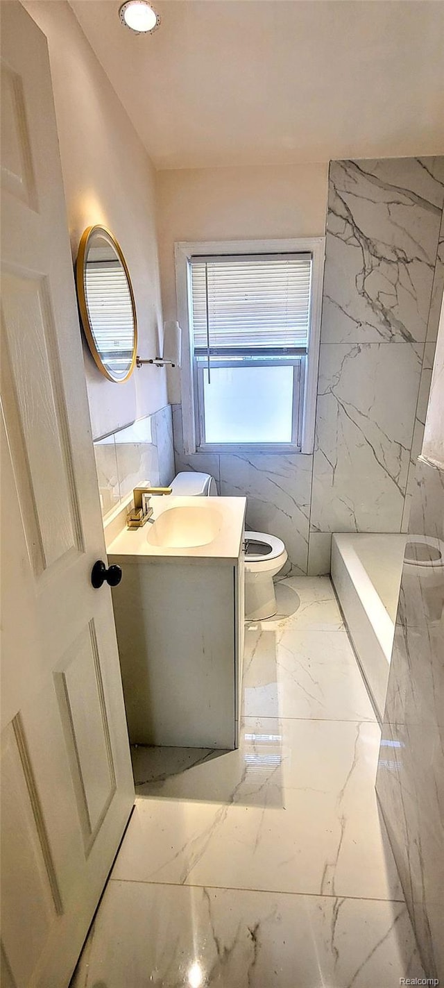 18978 Indiana St, Detroit, MI 48221 - bathroom featuring vanity, marble tiled flooring, and recessed lighting