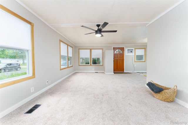5806 Commanche Ln, Howell, MI 48843 - carpeted empty room with a ceiling fan, an AC wall unit, and crown molding