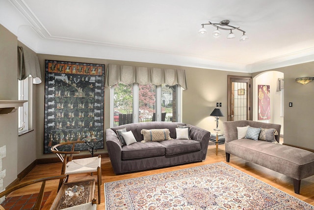 1506 Shadford Rd, Ann Arbor, MI 48104 - living area with wood finished floors and arched walkways