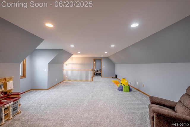 8420 Beers Rd, Swartz Creek, MI 48473 - recreation room featuring carpet flooring, recessed lighting, and lofted ceiling