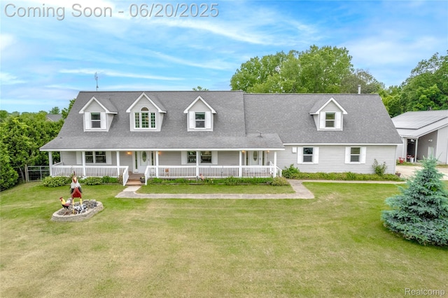 8420 Beers Rd, Swartz Creek, MI 48473 - new england style home featuring covered porch, a front lawn, and roof with shingles