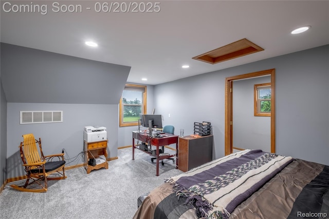 8420 Beers Rd, Swartz Creek, MI 48473 - carpeted bedroom with attic access, recessed lighting, and an office area
