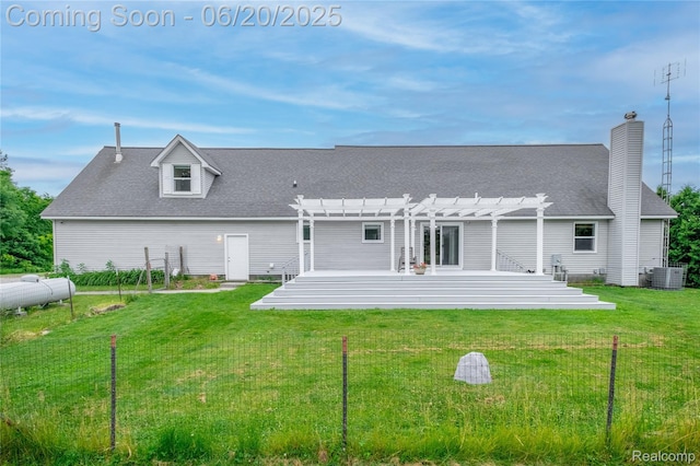 8420 Beers Rd, Swartz Creek, MI 48473 - rear view of house with a pergola, a chimney, and a shingled roof