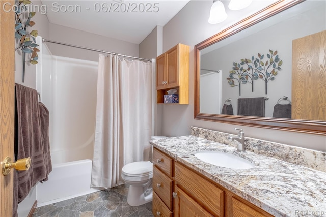 8420 Beers Rd, Swartz Creek, MI 48473 - bathroom featuring vanity, shower / tub combo, and stone finish flooring