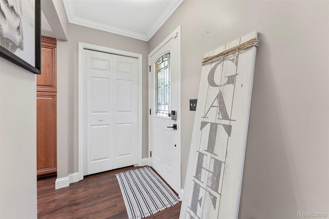 4981 Harding St, Dearborn Heights, MI 48125 - foyer featuring dark wood-style floors and crown molding