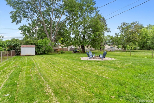 4981 Harding St, Dearborn Heights, MI 48125 - fenced backyard with a fire pit and a shed
