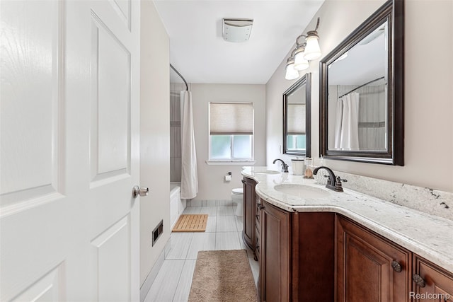 4981 Harding St, Dearborn Heights, MI 48125 - bathroom featuring vanity, shower / bathtub combination with curtain, and tile patterned floors