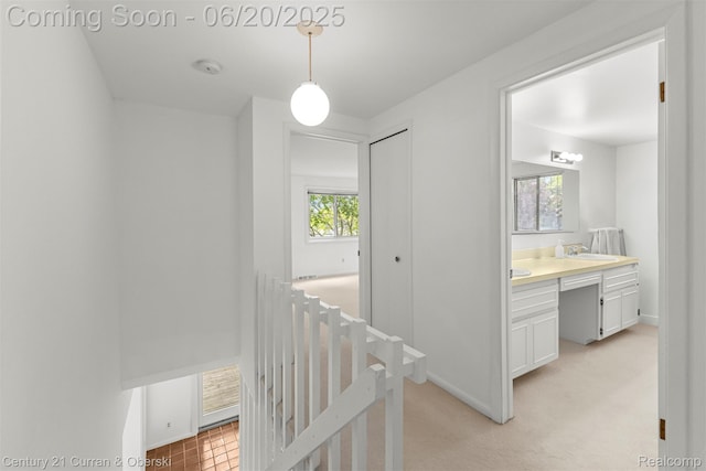 3150 Wellington Ct, West Bloomfield, MI 48324 - hall featuring an office area and an upstairs landing