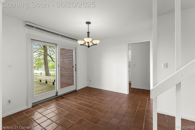 3150 Wellington Ct, West Bloomfield, MI 48324 - spare room featuring a chandelier and dark tile patterned flooring