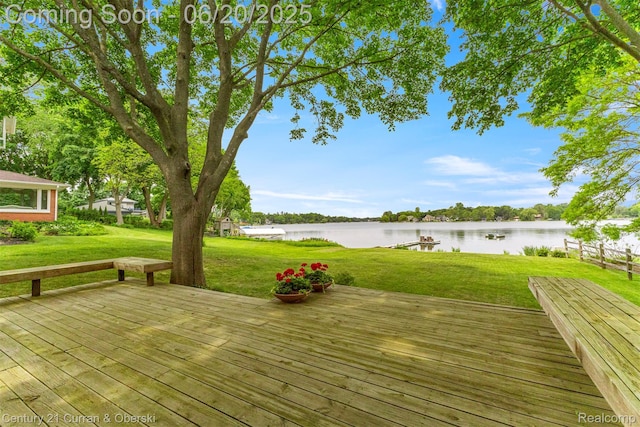 3150 Wellington Ct, West Bloomfield, MI 48324 - wooden terrace featuring a water view and a lawn