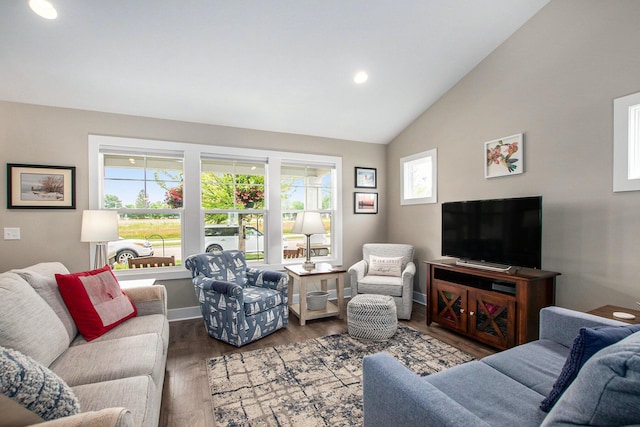 964 Everett Pkwy, South Haven, MI 49090 - living area featuring plenty of natural light, wood finished floors, recessed lighting, and high vaulted ceiling