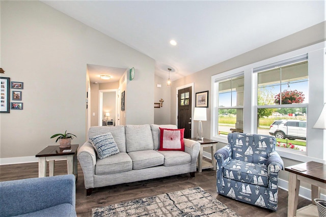 964 Everett Pkwy, South Haven, MI 49090 - living area featuring wood finished floors, high vaulted ceiling, and recessed lighting