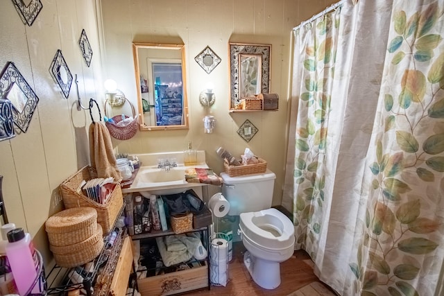 412 E Jefferson St, Hart, MI 49420 - bathroom featuring wood finished floors and a shower with curtain