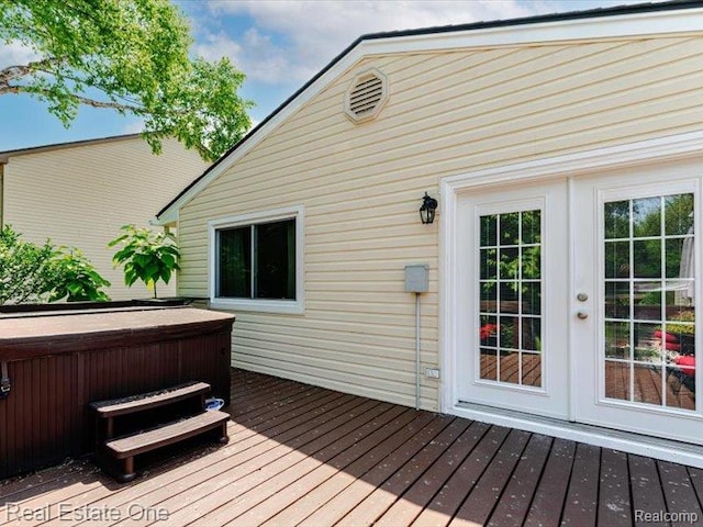 871 Vanderpool Dr, Troy, MI 48083 - wooden terrace featuring a hot tub and french doors