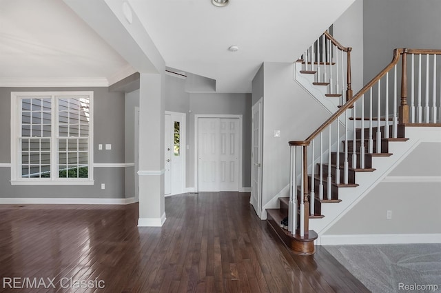 24825 Reeds Pointe Dr, Novi, MI 48374 - foyer with hardwood / wood-style floors, stairs, and crown molding