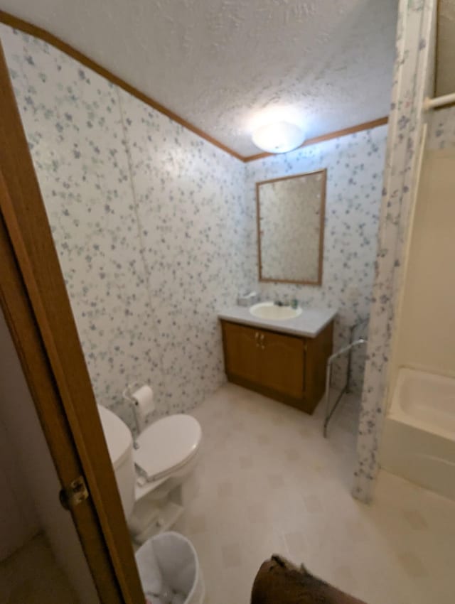 1133 Yeomans St Unit 98, Ionia, MI 48846 - full bath featuring vanity, a textured ceiling, a shower, ornamental molding, and a bath