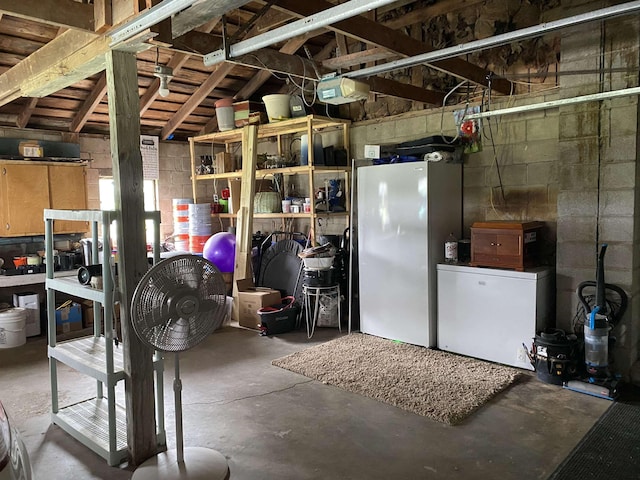 4441 Deckerville Rd, Lupton, MI 48635 - below grade area with refrigerator and freestanding refrigerator