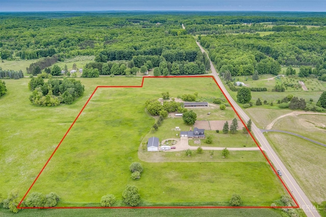 4441 Deckerville Rd, Lupton, MI 48635 - view of rural area with property boundaries highlighted and a forest