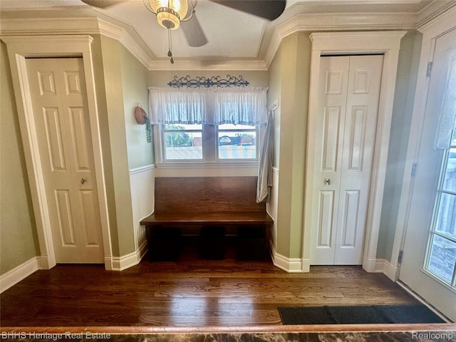 403 N Oak St, Durand, MI 48429 - corridor featuring dark wood finished floors and ornamental molding