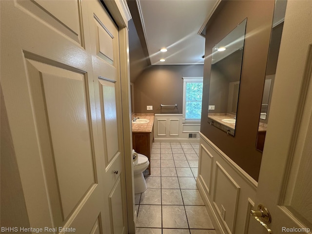 403 N Oak St, Durand, MI 48429 - bathroom with vanity, tile patterned flooring, and recessed lighting