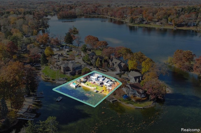 6003 Rolton Ct, Waterford, MI 48329 - aerial view of property's location featuring property boundaries highlighted and a large body of water