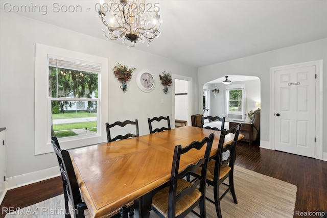 420 Wetmore St, Howell, MI 48843 - dining room featuring a chandelier, wood finished floors, and arched walkways