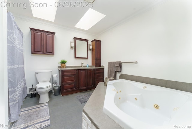 2226 Bowles St, Fenton, MI 48430 - full bath featuring a skylight, ornamental molding, a tub with jets, and vanity