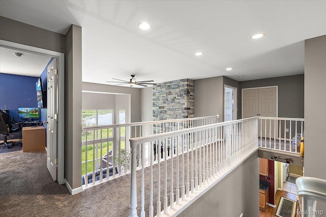 5390 Plantation Dr, Commerce Twp, MI 48382 - corridor featuring an office area, carpet floors, and recessed lighting
