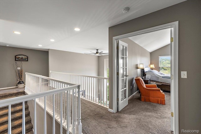 5390 Plantation Dr, Commerce Twp, MI 48382 - hall featuring carpet flooring, recessed lighting, and an upstairs landing