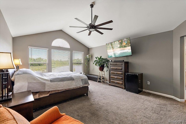 5390 Plantation Dr, Commerce Twp, MI 48382 - carpeted bedroom with lofted ceiling and ceiling fan