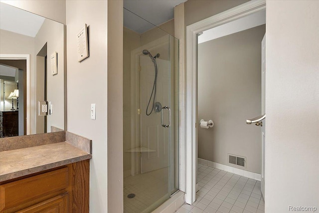 5390 Plantation Dr, Commerce Twp, MI 48382 - bathroom with tile patterned flooring, a shower stall, and vanity