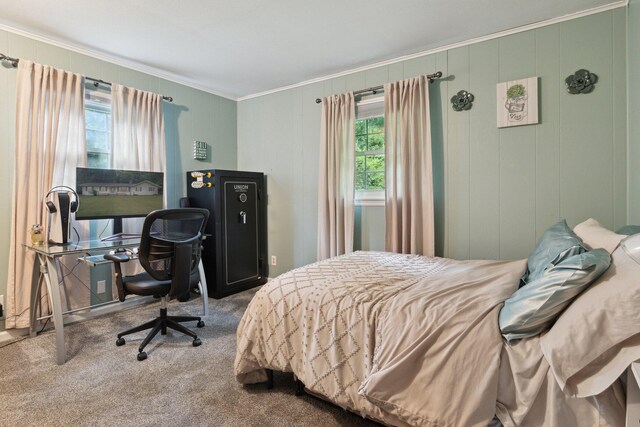 70838 Ridgewood Dr, Edwardsburg, MI 49112 - carpeted bedroom with crown molding, multiple windows, and an office area