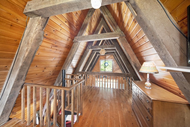 13674 Lenore Dr, Hudson, MI 49247 - corridor featuring wood ceiling, an upstairs landing, hardwood / wood-style flooring, and wooden walls