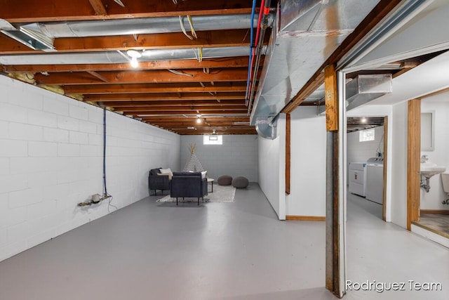1235 Aurora Ave, Muskegon, MI 49442 - below grade area with separate washer and dryer and concrete block wall