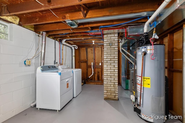 1235 Aurora Ave, Muskegon, MI 49442 - unfinished basement featuring water heater and independent washer and dryer