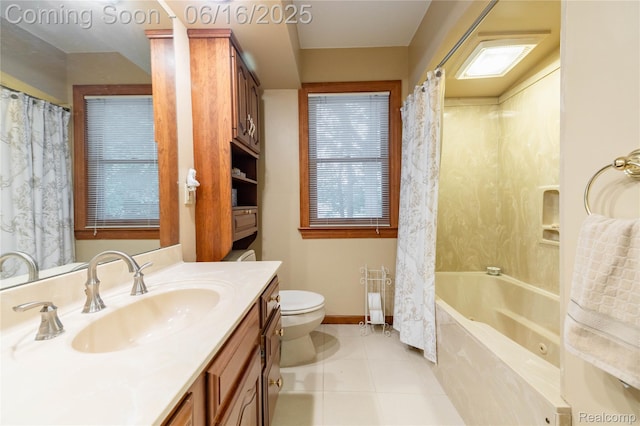 21781 Thorofare Rd, Grosse Ile, MI 48138 - bathroom featuring vanity, tile patterned flooring, and shower / bathtub combination with curtain