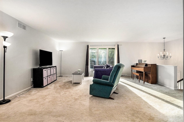 6958 Paddock Ln, Jackson, MI 49201 - living room with light carpet and a chandelier