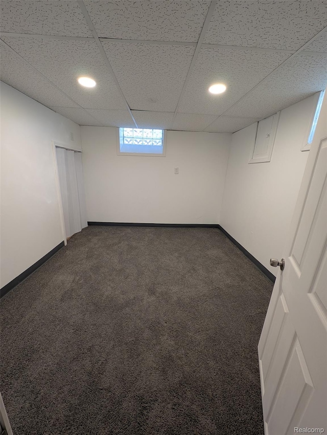 19947 Kinloch, Redford, MI 48240 - basement with carpet flooring, a paneled ceiling, and recessed lighting