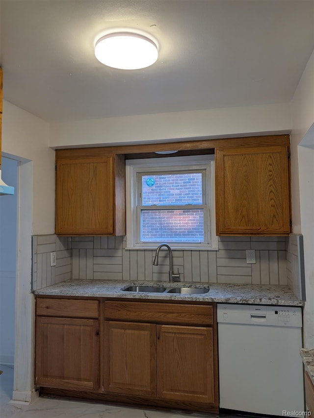 19947 Kinloch, Redford, MI 48240 - kitchen with dishwasher, brown cabinetry, and light stone counters