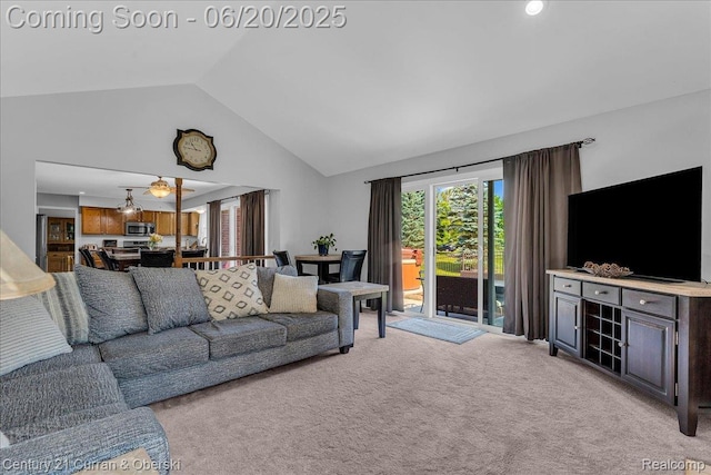100 Mornington Ct, Canton, MI 48188 - living room featuring light carpet and high vaulted ceiling