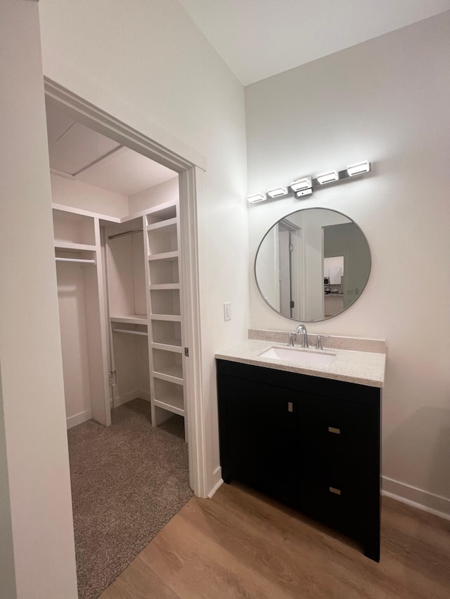 2959 Polaris Ave, Kalamazoo, MI 49004 - bathroom featuring wood finished floors, a spacious closet, and vanity