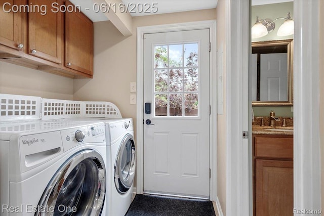 20558 Meridian Rd, Grosse Ile, MI 48138 - laundry area with cabinet space and independent washer and dryer