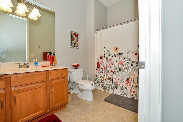 8734 Oakland Hills Cir Unit 6, Portage, MI 49024 - full bathroom with vanity, tile patterned flooring, a shower with curtain, and a chandelier