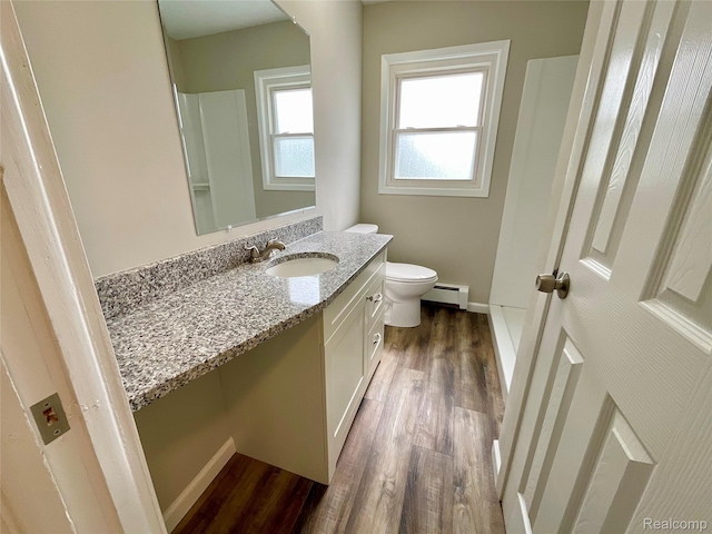 3615 N Mill Rd, Dryden, MI 48428 - bathroom featuring wood finished floors, vanity, and baseboard heating