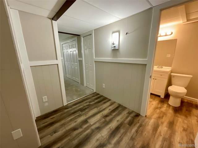 3615 N Mill Rd, Dryden, MI 48428 - hallway with wood finished floors and a sink