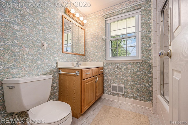 1925 Dawn Ridge Rd, Commerce Twp, MI 48390 - bathroom with tile patterned flooring, vanity, shower / washtub combination, and wallpapered walls